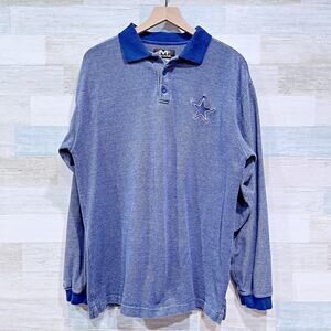 Dallas Cowboys Long Sleeve Polo Blue Pique Cotton Vintage Mirage NFL Mens Medium